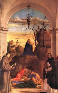 De biddende Jezus Christus in de Tuin van Gethsemane (Lukas 22:39-46) -  1516 Marco Basaiti (1470–1530)